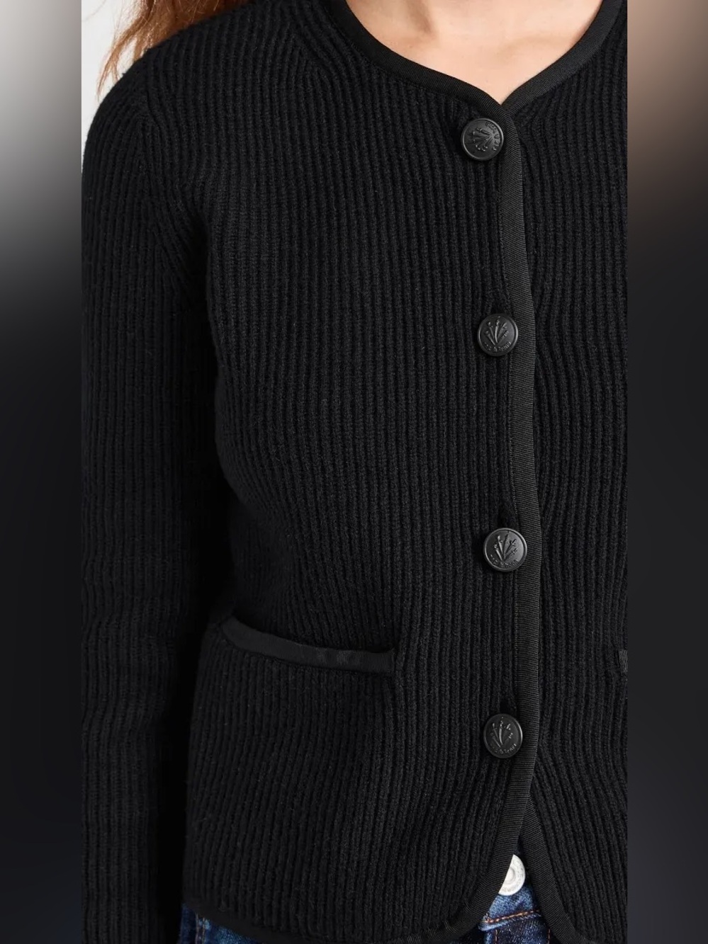 rag & bone Nancy Black Ribbed Button-Front Cardigan - Picture 5 of 15